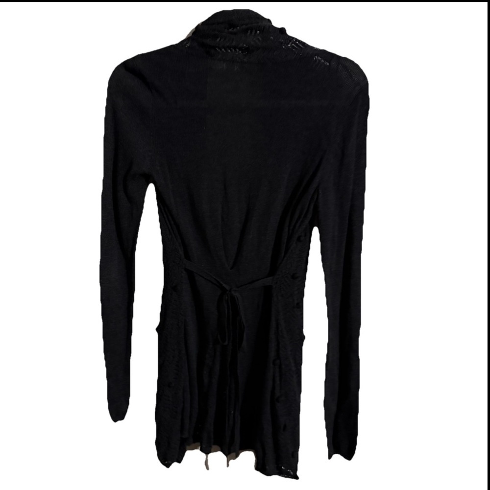 Anthropologie Knitted & Knotted Womens XS Charcoal Gray Lace Belted Cardigan - Picture 3 of 6